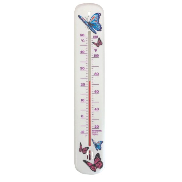 White Wall Thermometer - Flower and Butterfly Design