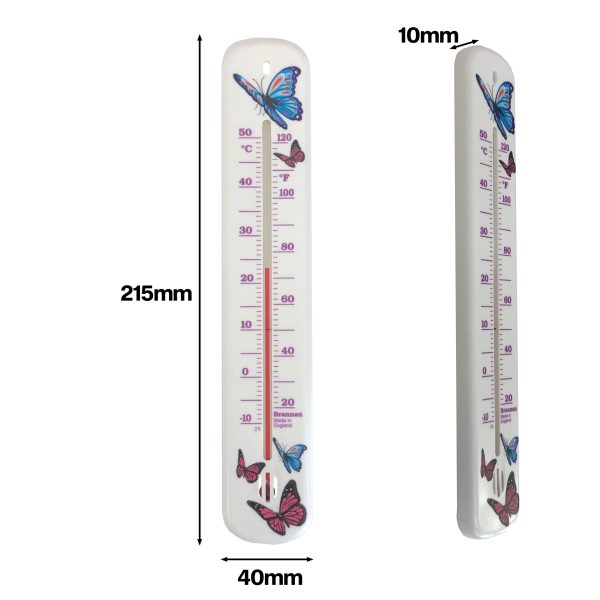 White Wall Thermometer - Flower and Butterfly Design