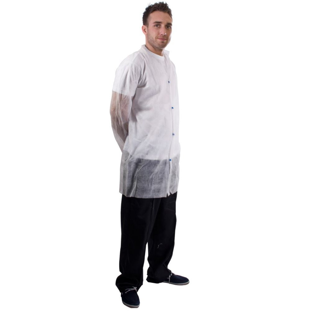 Supertouch Non-Woven Coat with Popper Fastening - White