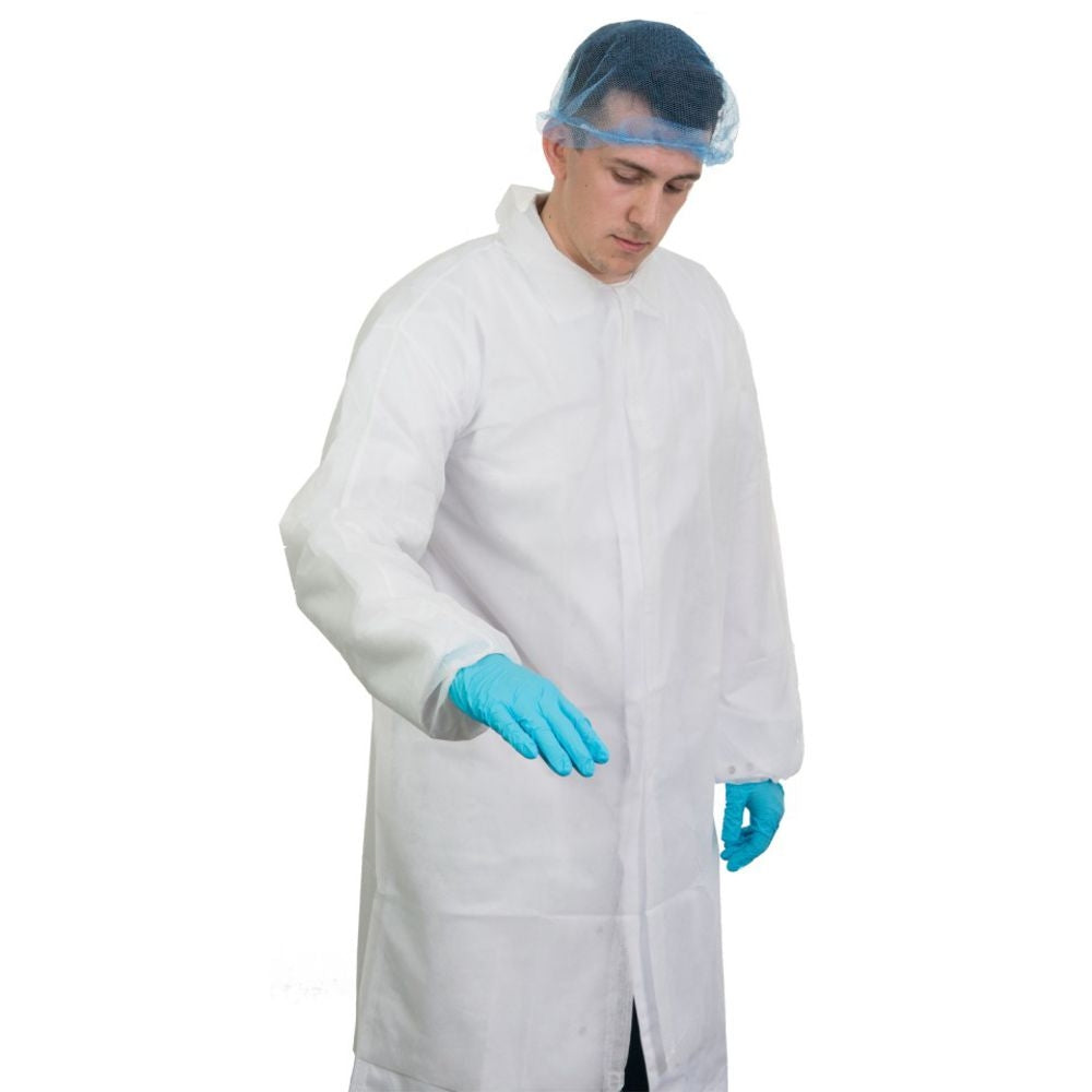 Supertouch Non-Woven Coat with Velcro Fastening - White