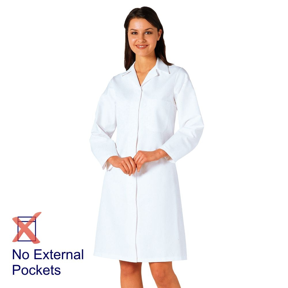 Embroidered Portwest Ladies White Food Trade Coat (No External Pockets)