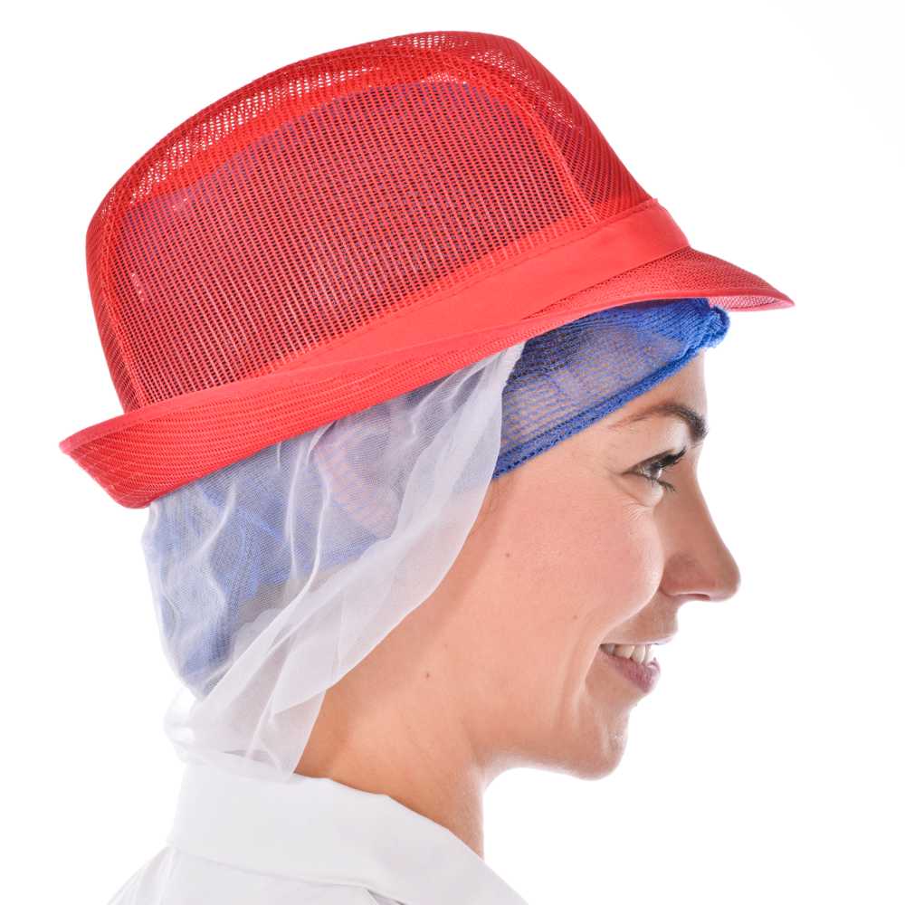 Red Catering Trilby with Snood - Food Trade / Butchers