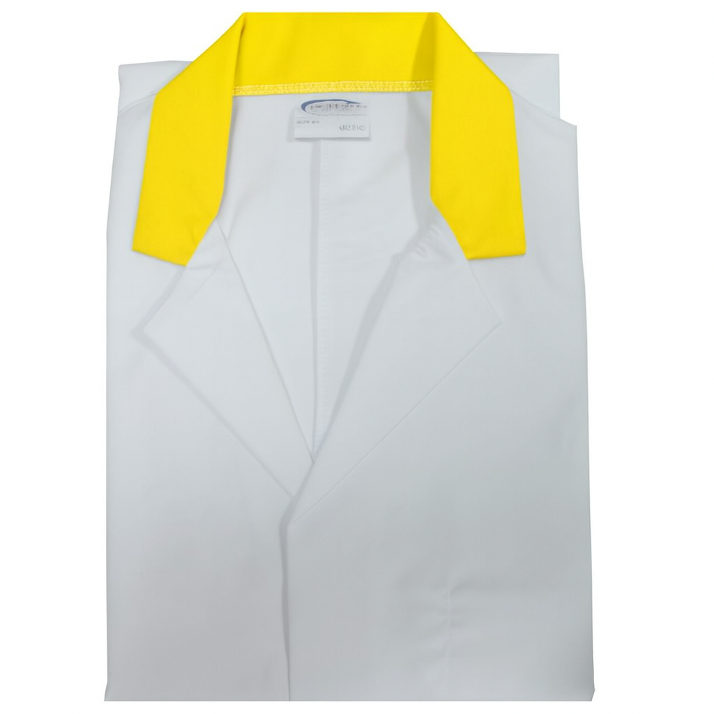 White Men's (Unisex) Food Trade Coat with Yellow Coloured Collar