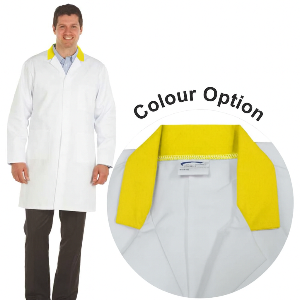 White Lab Coat with Yellow Collar - Men's (Unisex)