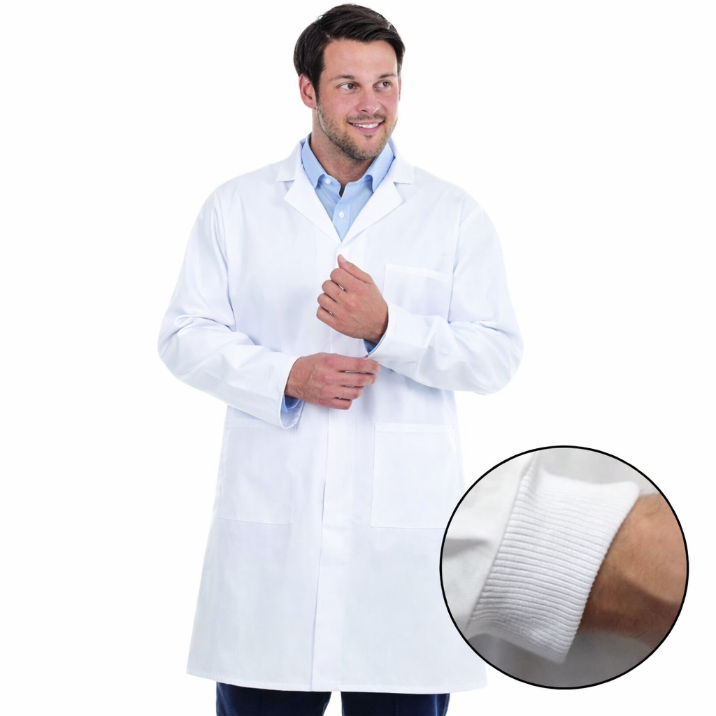 Men's White Lab Coat with Knitted Cuffs (Unisex)