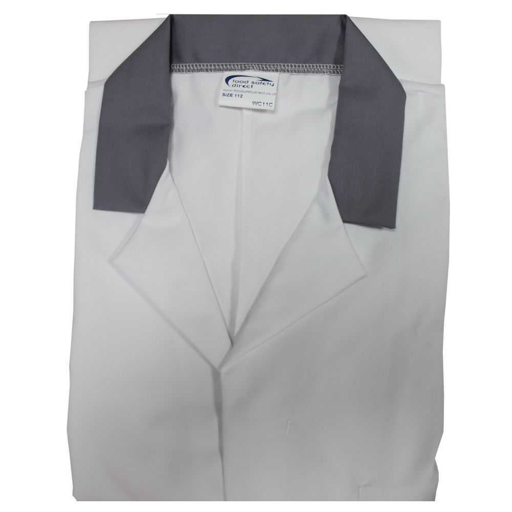White Men's (Unisex) Food Trade Coat with Grey Coloured Collar