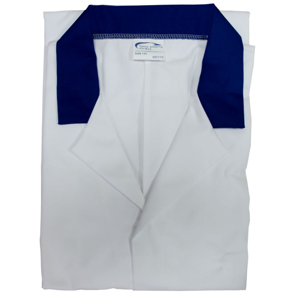Ladies White Lab Coat with Navy Coloured Collar