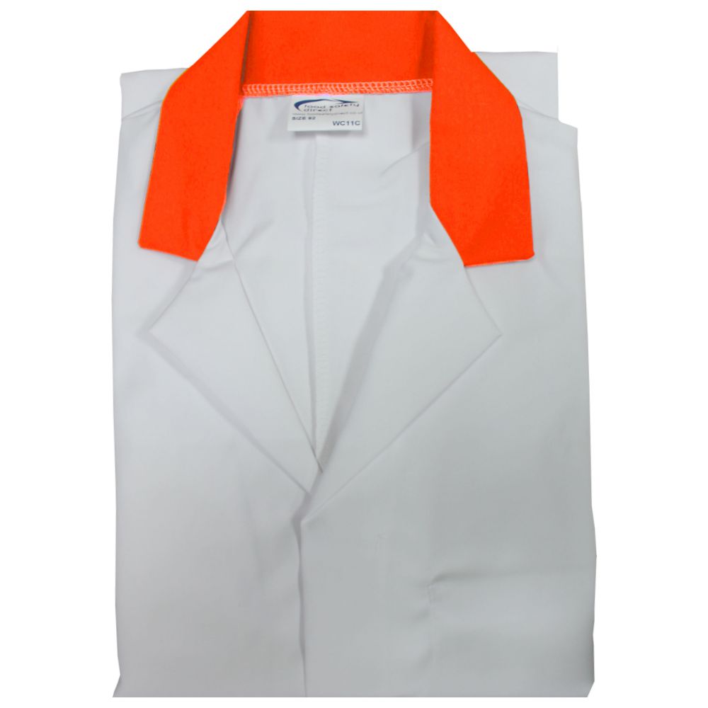Embroidered Ladies White Lab Coat with Coloured Collar