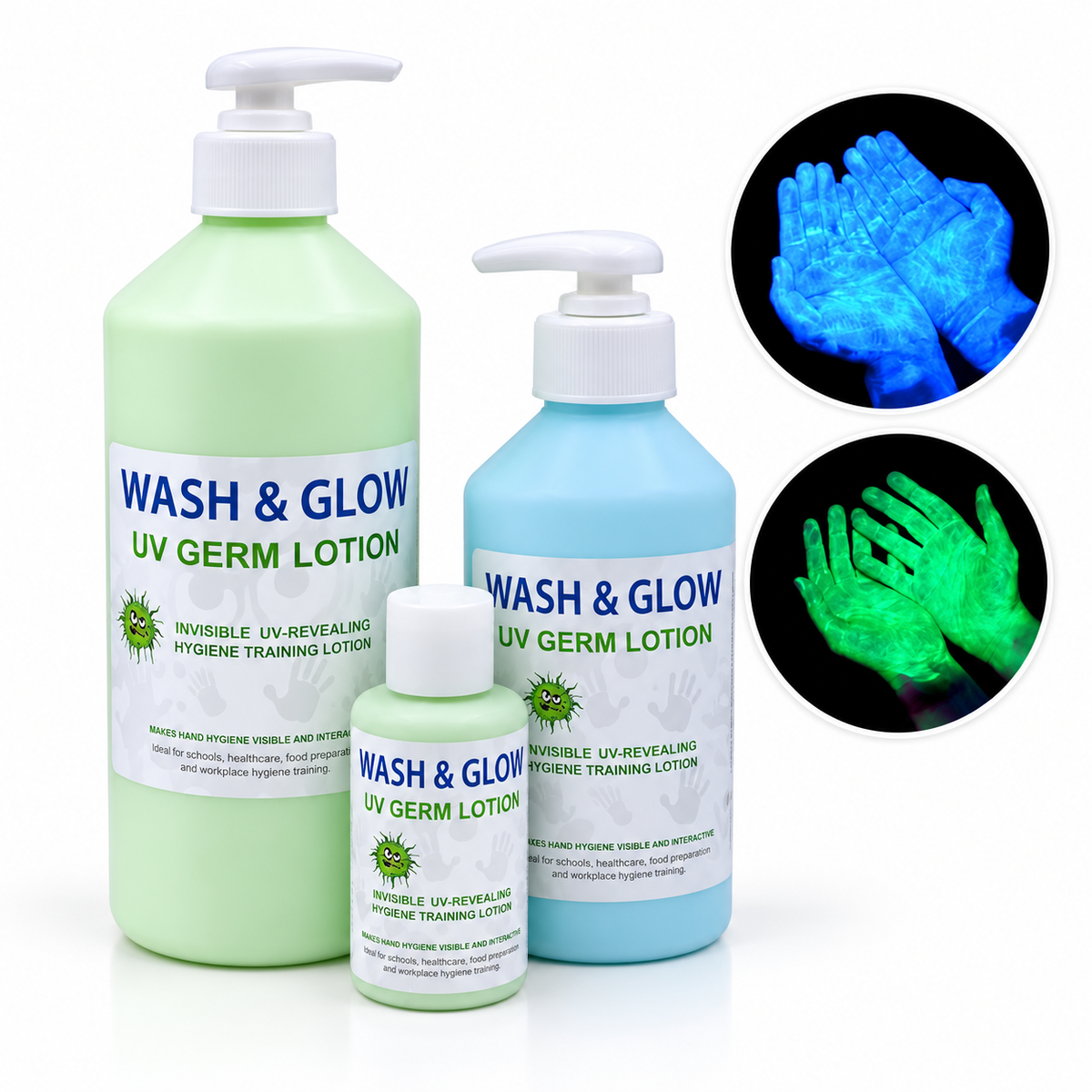 UV Hand & Germ Hygiene Training Lotion - Blue or Green