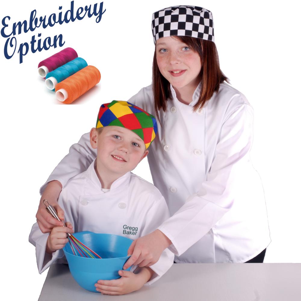 Embroidered Kids Chef Jackets - White