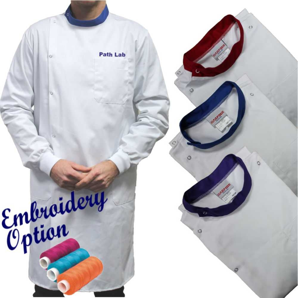 Embroidered White Howie Lab Coats with Coloured Collar