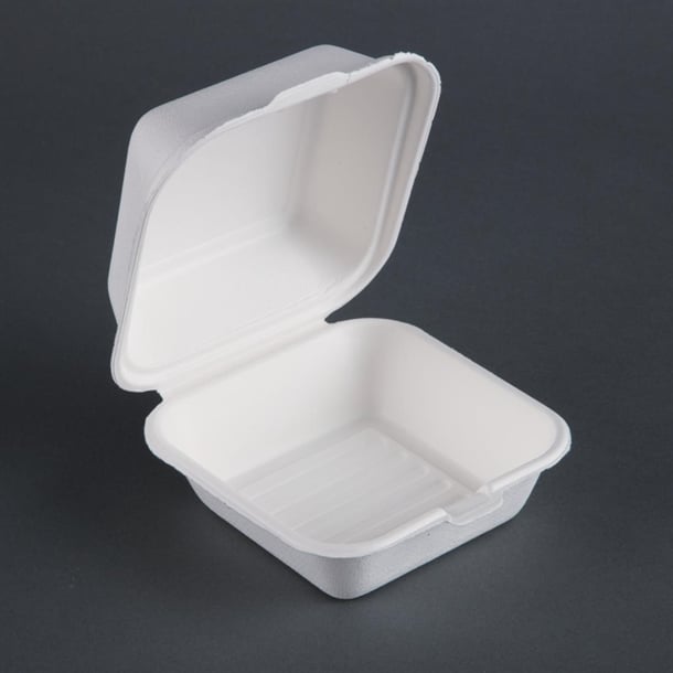 Fiesta Compostable Bagasse Burger Boxes with Bottom Ridges 157mm (500 Pack) - image 2