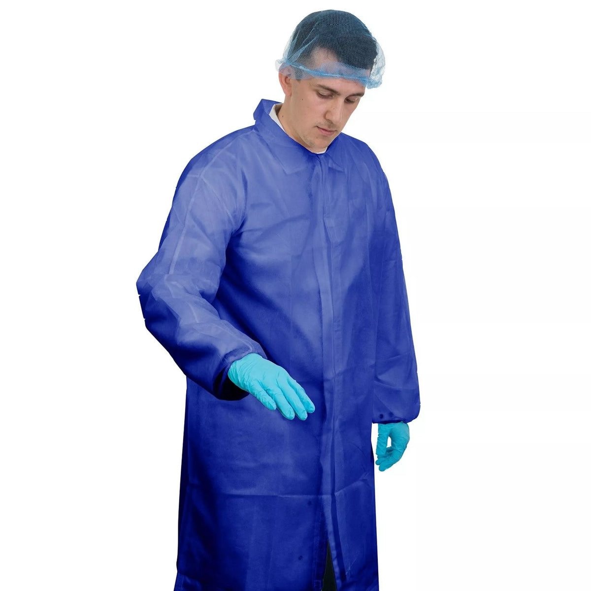 Supertouch Blue Visitors Lab Coat Non-Woven with Velcro Fastening & Elasticated Cuffs