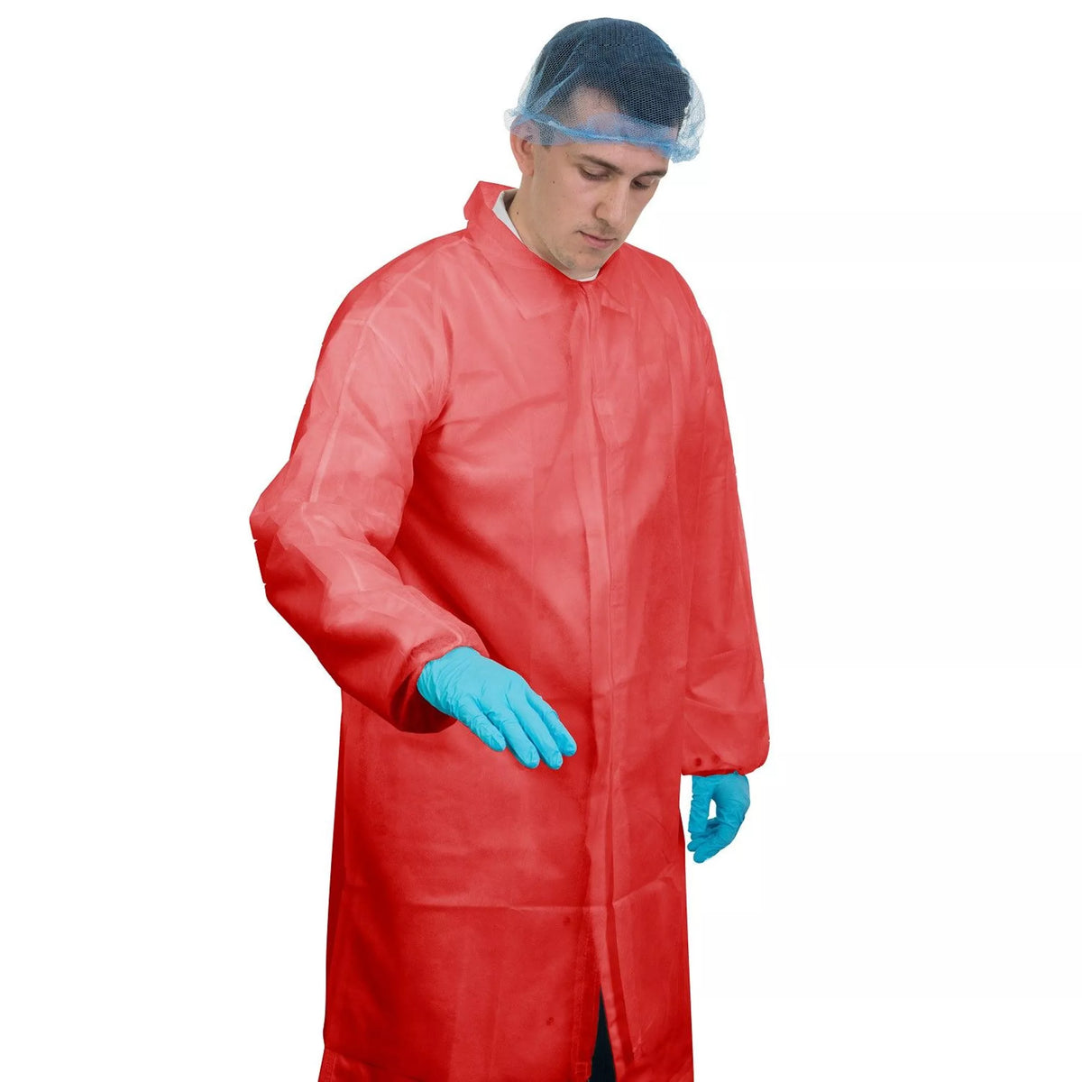 Supertouch Red Visitors Lab Coat Non-Woven with Velcro Fastening & Elasticated Cuffs