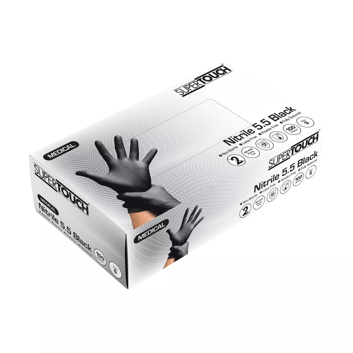 Box of x100 Supertouch 5.5 Powderfree Nitrile Gloves - Black