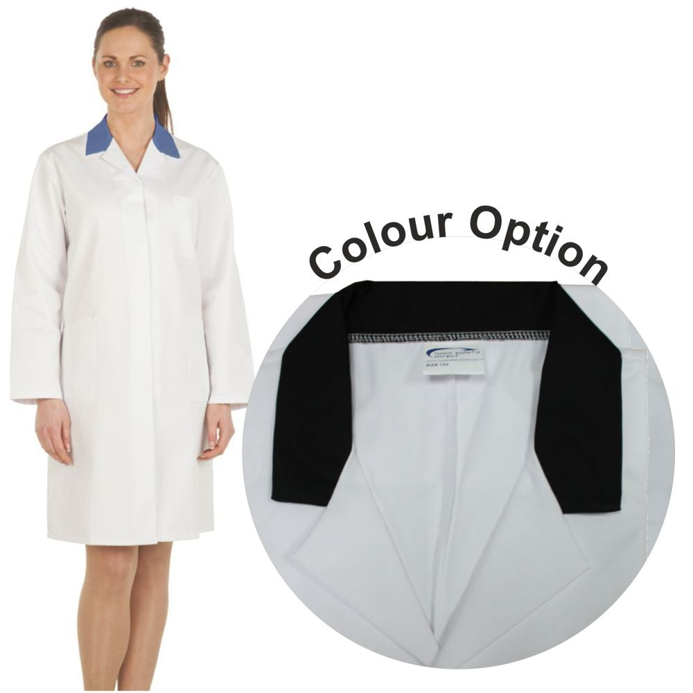 Ladies White Lab Coat with Black Coloured Collar