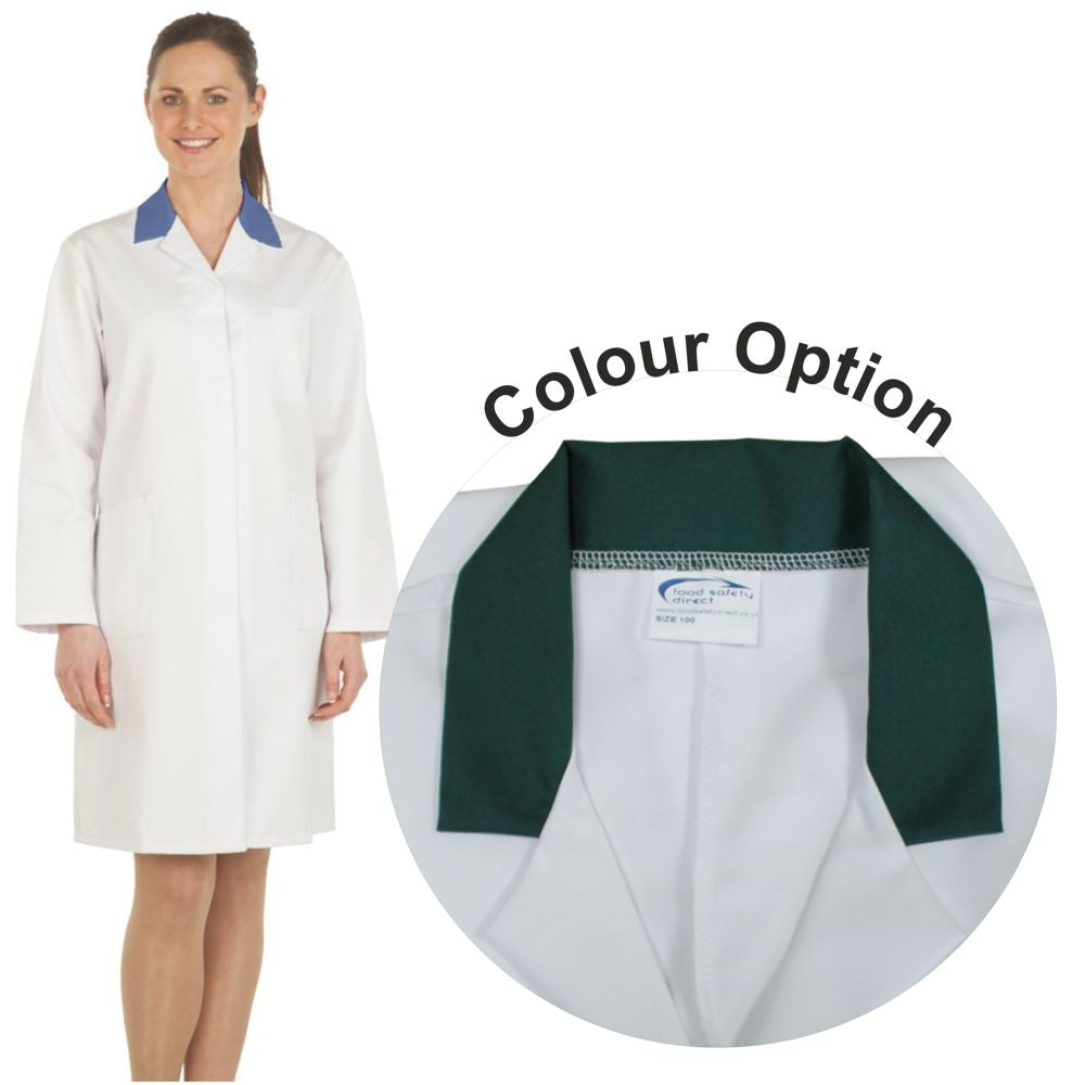 Ladies White Lab Coat with Green Coloured Collar