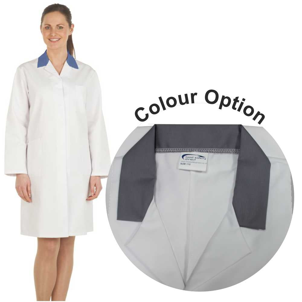 Ladies White Lab Coat with Grey Coloured Collar
