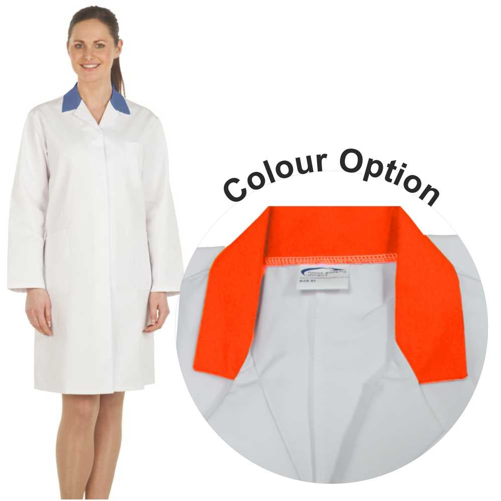 Ladies White Lab Coat with Orange Coloured Collar