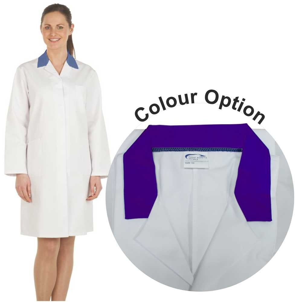 Ladies White Lab Coat with Purple Coloured Collar