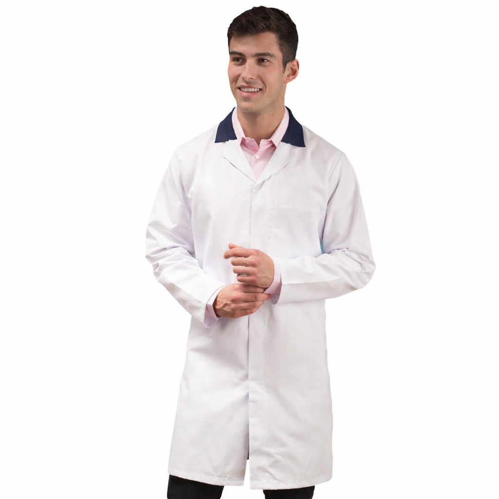 White Food Trade Coat with Navy Coloured Collar - Men's (Unisex)