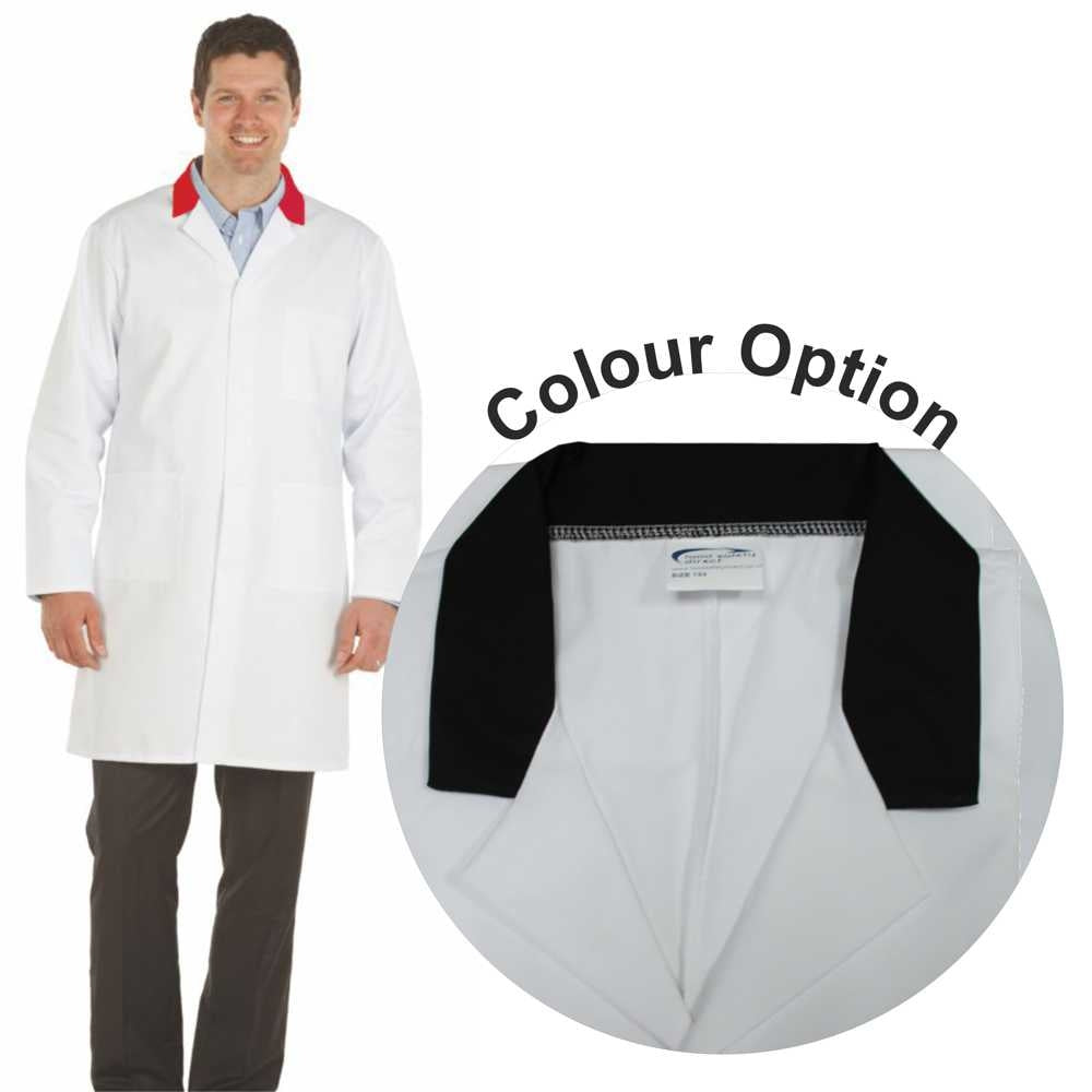 White Men's (Unisex) Lab Coat with Black Collar