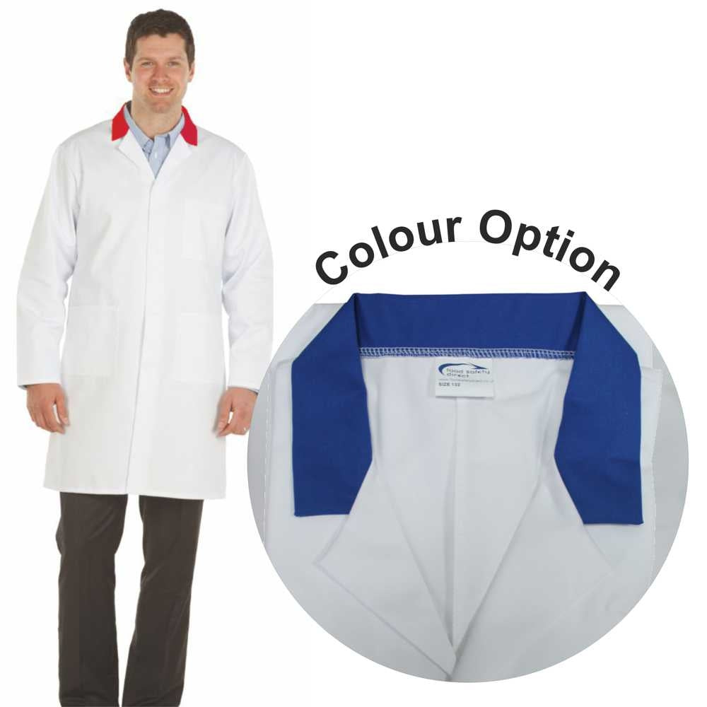 White Lab Coat with Royal Blue Collar - Men's (Unisex)