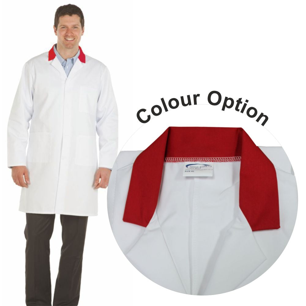 White Lab Coat with Red Collar - Men's (Unisex)