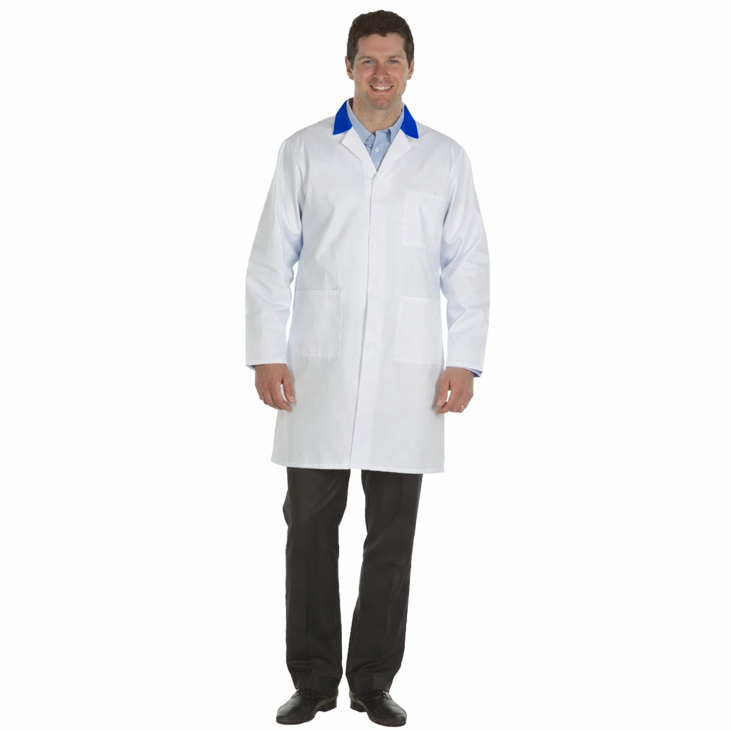 White Men's (Unisex) Lab Coat with Coloured Collar