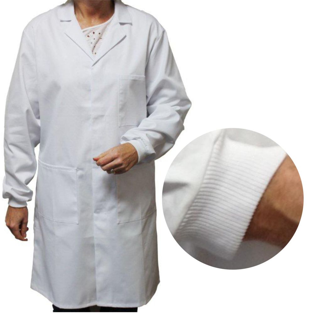 White Men's (Unisex) Lab Coat with Knitted Cuffs