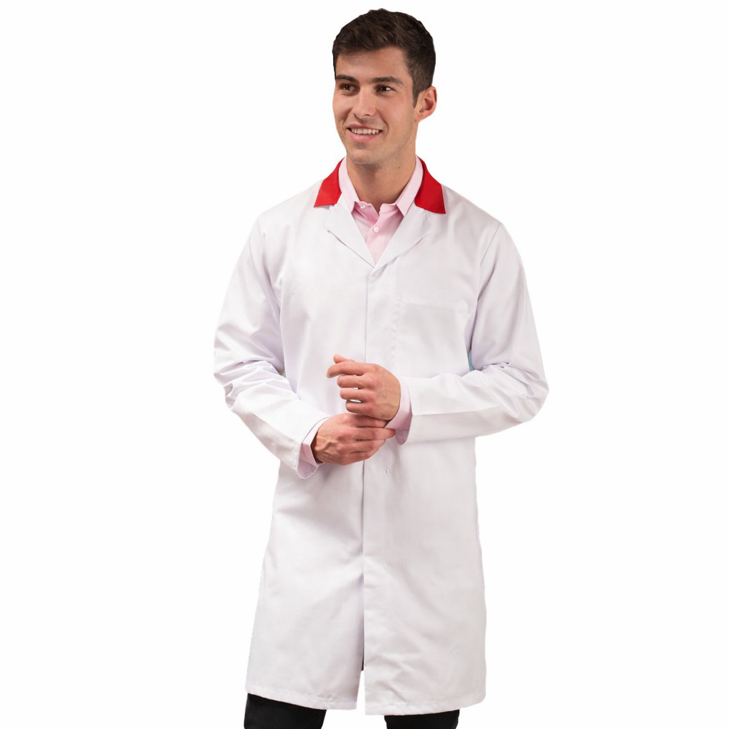 White Food Trade Coat with Red Coloured Collar - Men's (Unisex)