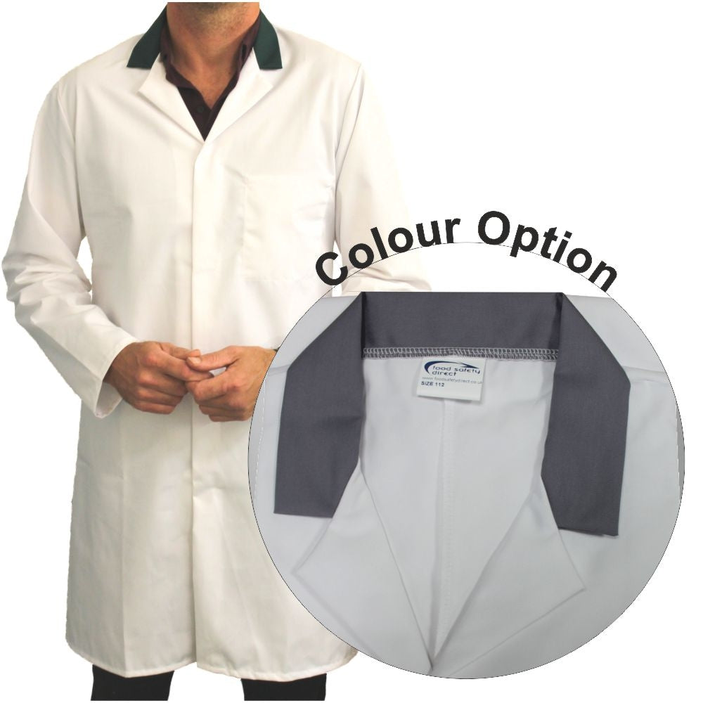 White Men's (Unisex) Food Trade Coat with Grey Coloured Collar