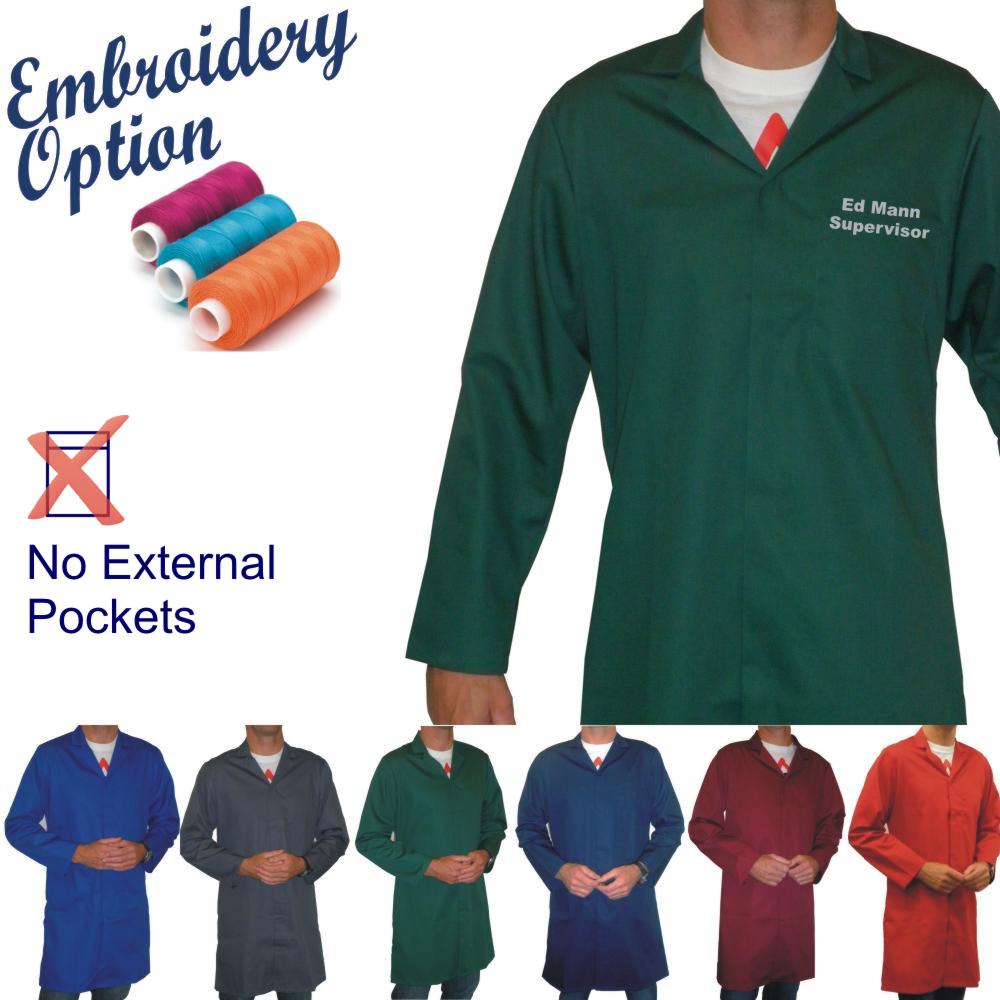 Embroidered Men's (Unisex) Food Trade / Warehouse Coats (No External Pockets)