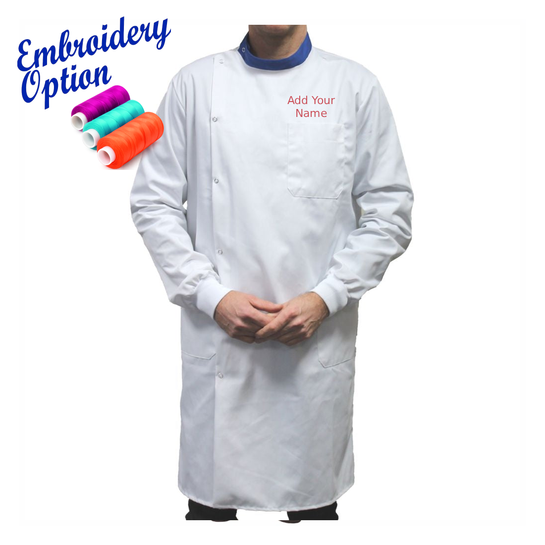 Embroidered White Howie Lab Coats with Coloured Collar