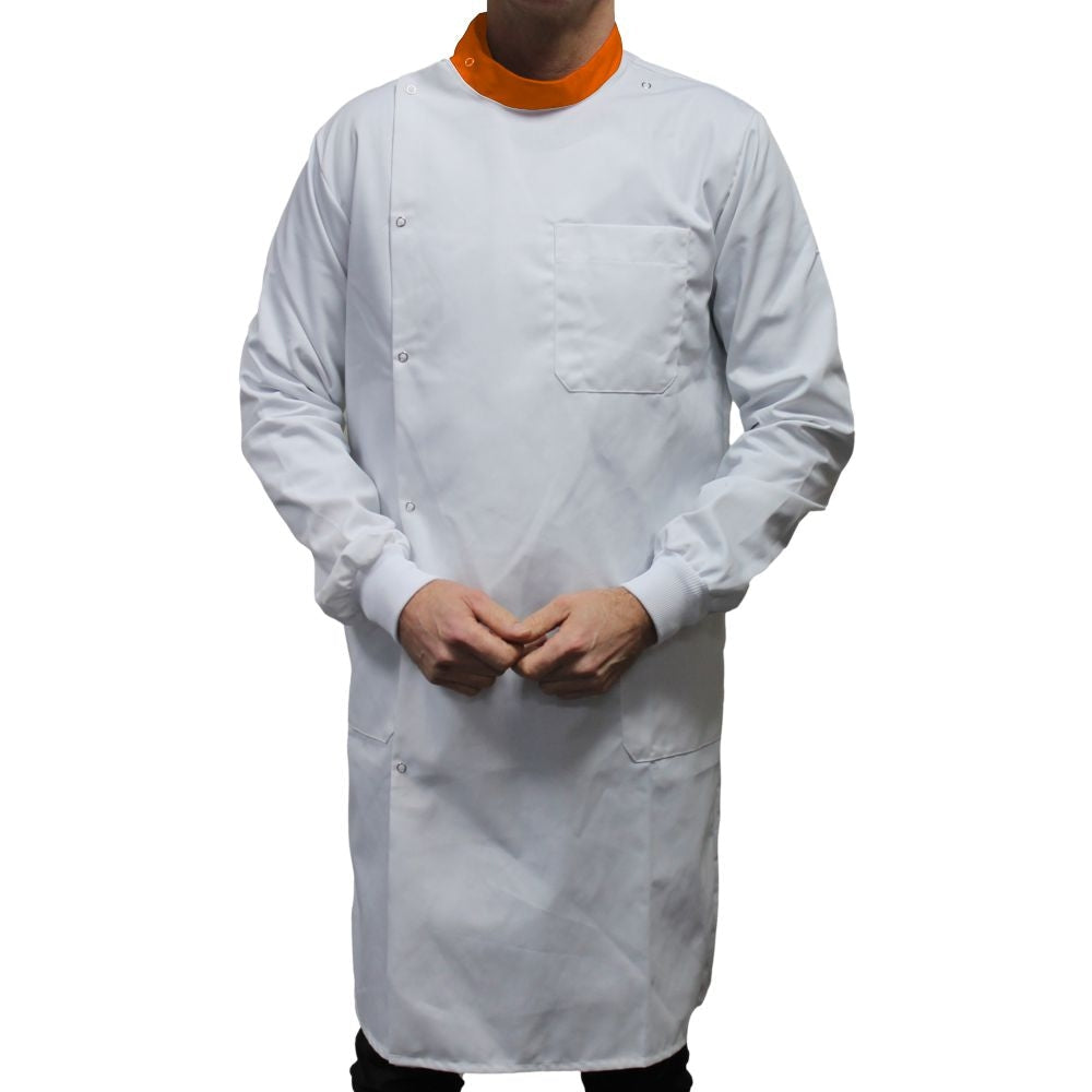White Howie Lab Coats with Orange Coloured Collar