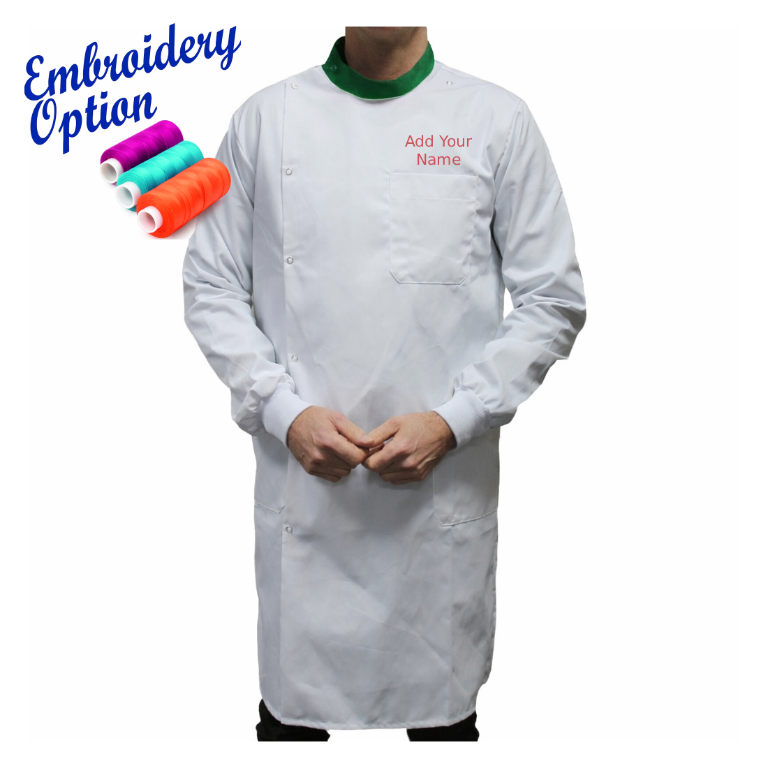 Embroidered White Howie Lab Coats with Coloured Collar