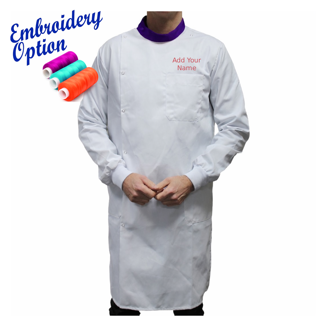 Embroidered White Howie Lab Coats with Coloured Collar