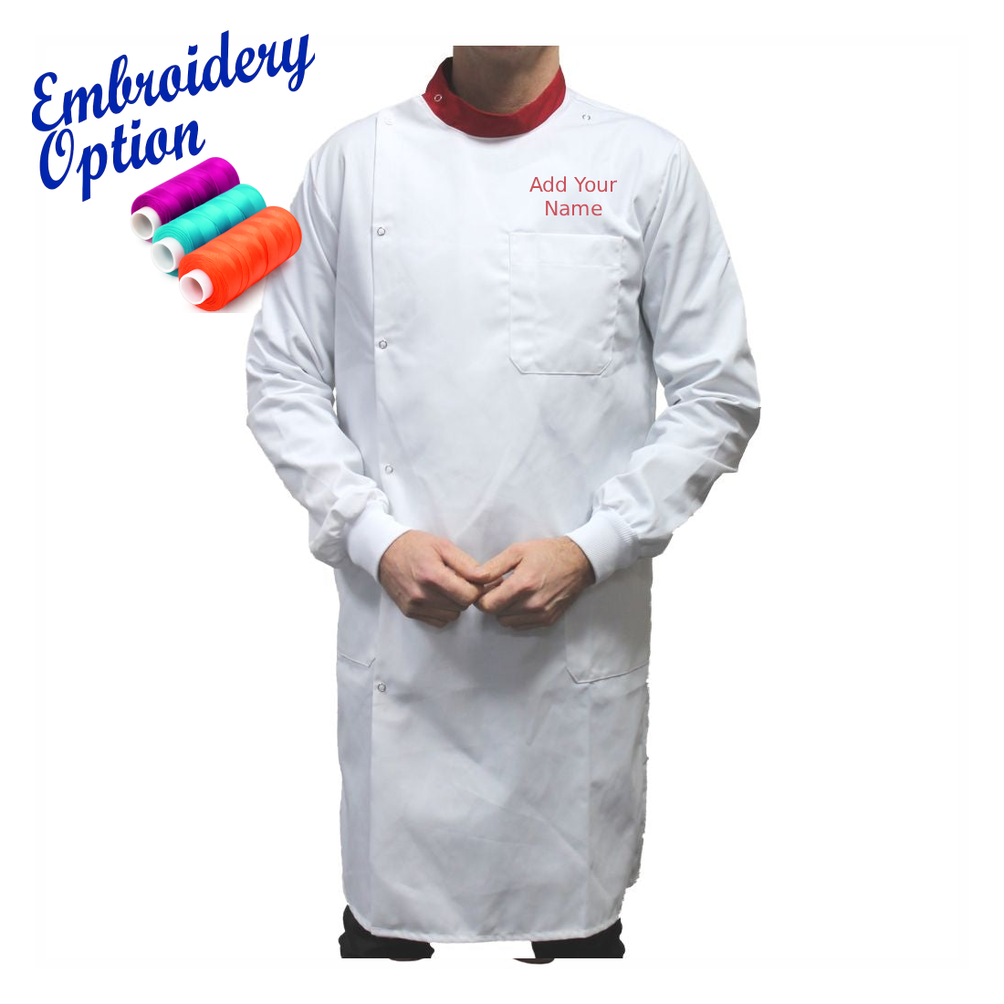 Embroidered White Howie Lab Coats with Coloured Collar
