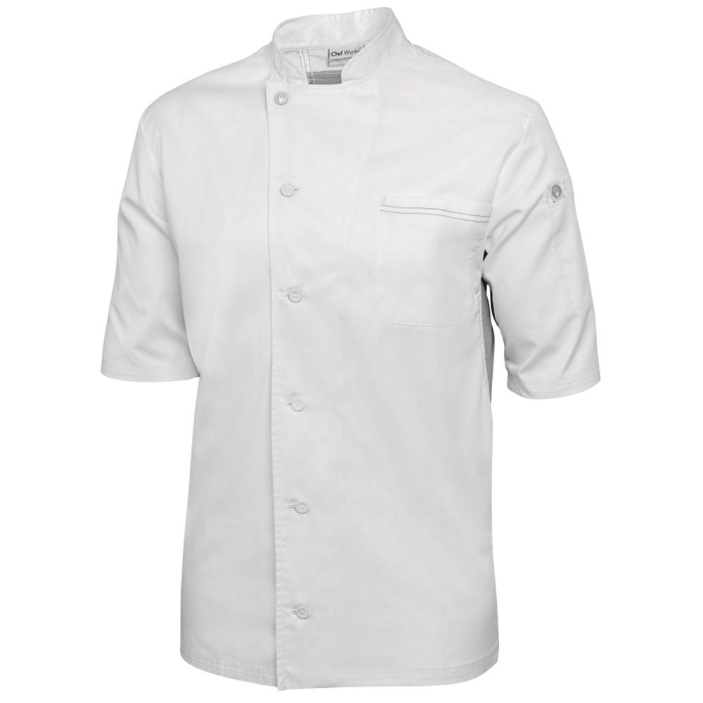 Chef Works Valais Chef Coat - White with Grey VENTED Panels