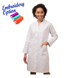 Embroidered Ladies White Lab Coat - 245gm Polyester cotton