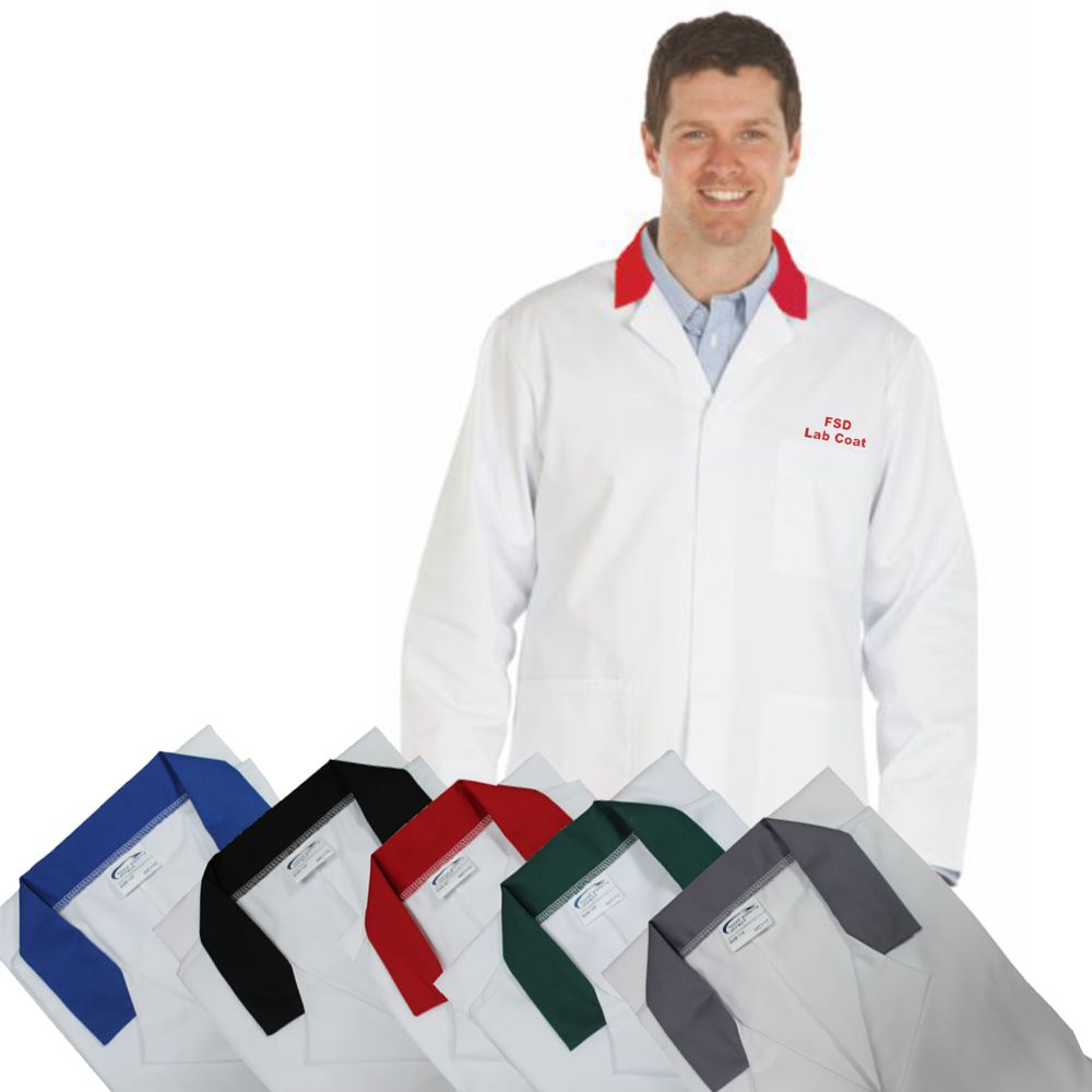 White Men's (Unisex) Lab Coat with Coloured Collar