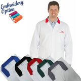 Embroidered Men's White Lab Coat with Coloured Collar