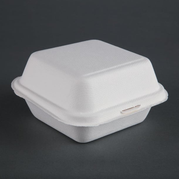 Fiesta Compostable Bagasse Burger Boxes with Bottom Ridges 157mm (500 Pack) - image 1
