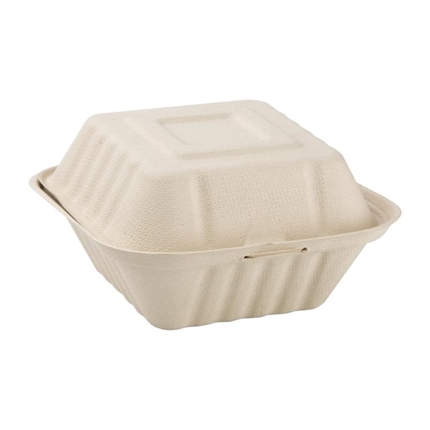 Fiesta Compostable Bagasse Burger Boxes Natural 152mm (500 Pack) - image 1