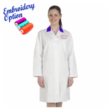 Embroidered Ladies White Lab Coat with Coloured Collar