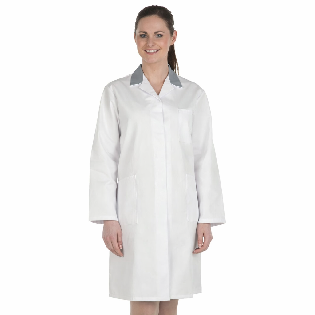 Ladies White Lab Coat with Coloured Collar
