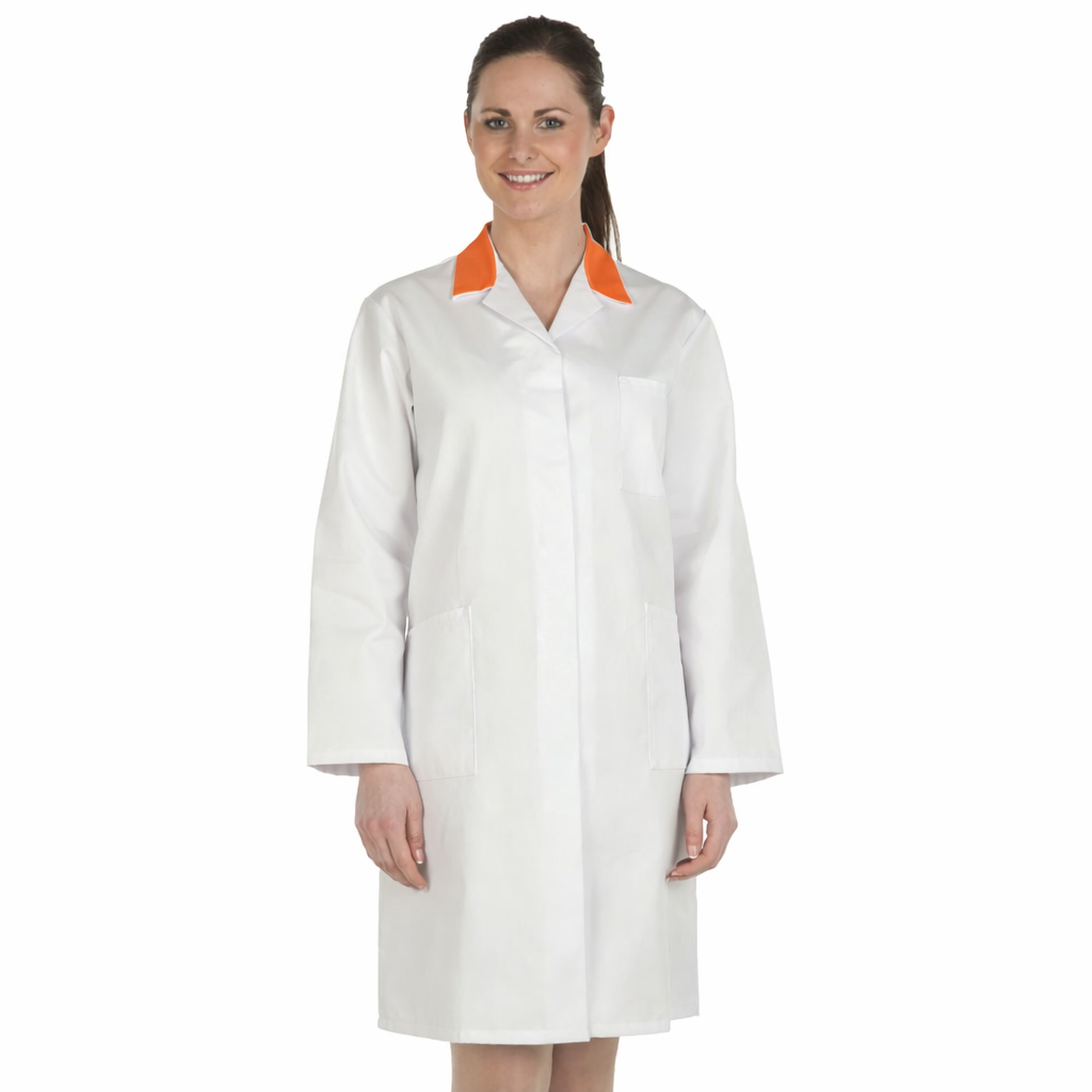 Ladies White Lab Coat with Coloured Collar