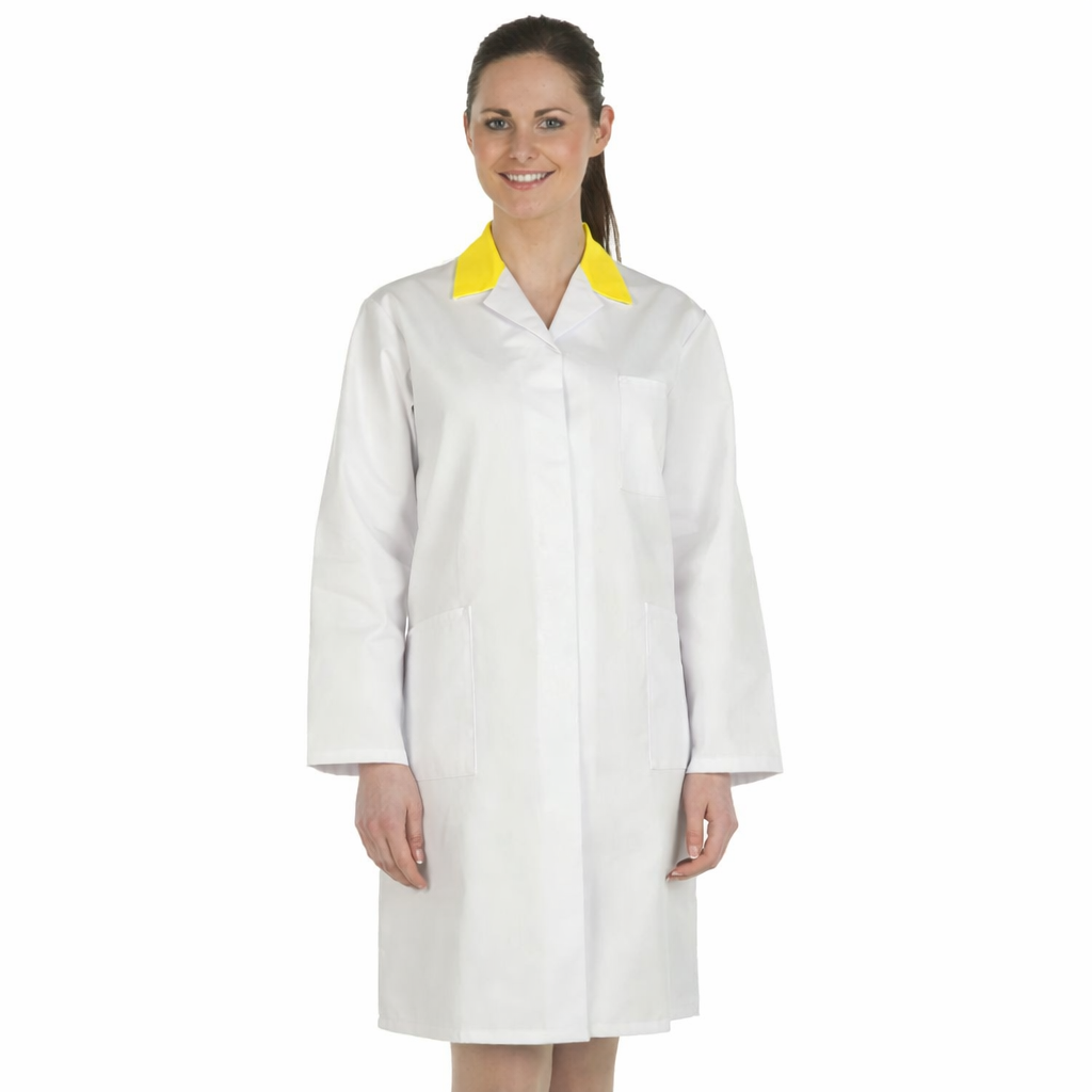 Ladies White Lab Coat with Coloured Collar