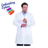 Embroidered Men's White Lab Coat - 245gm Polyester cotton
