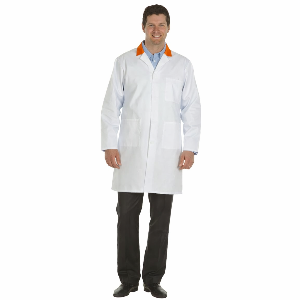 White Lab Coat with Orange Collar - Men's (Unisex) – Food Safety Direct